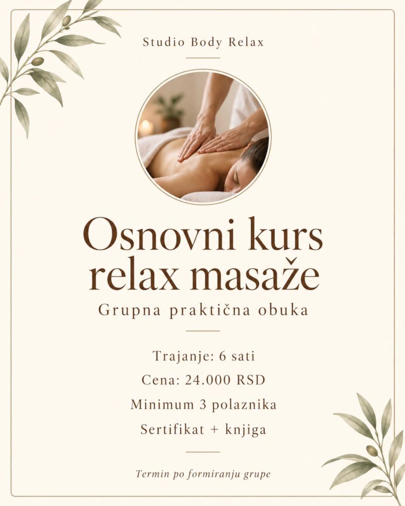 Obuka osnovni nivo relay masaže, Studio Body Relax